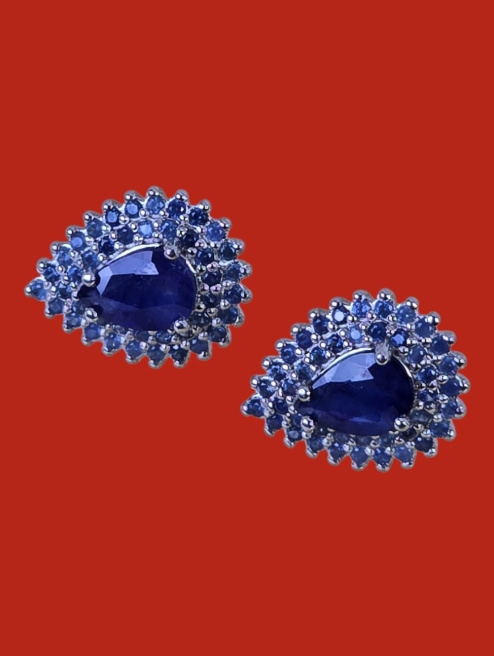 925 Sterling Silver Earrings with Natural Blue Sapphire & Sapphire Gems